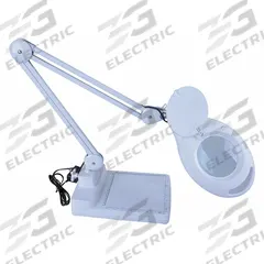 APPROVED VENDOR Round Magnifier Light: LED, 2.25x, 5 Diopter, 678 lm Max Brightness, 34 in Arm Reach (MPN 32PE55). Key specifications — Arm Material: Steel; Brand: APPROVED VENDOR; Magnification: 2.25x; ESD Safe: No; Lens Material: Glass; Lighting Technology: LED; Operating Voltage: 100 to 240V AC; Includes Ultraviolet Light: No.