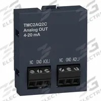 SCHNEIDER ELECTRIC Analog Output Module: (2) Analog Out (MPN TMC2AQ2C). Key specifications — Manufacturer Part Number: TMC2AQ2C; Product Type: Analog Output Module; Series: M221C; Number and Type of Outputs: (2) Analog.