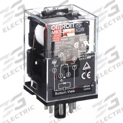 OMRON General Purpose Relay: Socket Mounted, 10 A Current Rating, 24V AC, DPDT, 8 Pins/Terminals (MPN MKS2PNAC24). Key specifications — Brand: OMRON; Base Type: Octal; Mounting Style: Plug-In; Pin Shape: Round; Electrical Connection: Plug-In; Manufacturer Part Number: MKS2PNAC24; Operating Current: 10 A at 250V AC (Resistive Load); Series: MK-S Series.