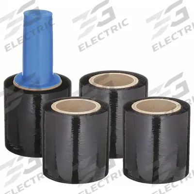 GOODWRAPPERS Stretch Wrap Film: 80 ga Gauge, 5 in Overall Wd, 1,000 ft Overall Lg, Black - Handle with Brake Color-Coded Stretch Wrap