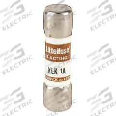 LITTELFUSE Fuse: KLK Series, Midget, Fast-Acting, 1 A, 600 V AC, 500 V DC, 13/32 in x 1 1/2 in (MPN KLK001). Key specifications — attr1287209: KLK; attr211192: LITTELFUSE.