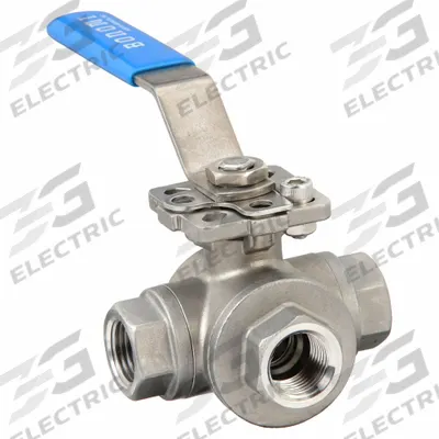 BONOMI Manual Three-Way Ball Valve: 1/2 in, CF8M Stainless Steel, L Flow - L-Port Stainless Steel Ball Valves