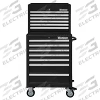 WESTWARD Tool Chest and Cabinet Combination: 13 Drawers, Light Duty, Keyed, Black / Powder Coated (MPN 7CY05). Key specifications — attr1116680: Black; attr1116684: Ball Bearing; attr1116690: WESTWARD; attr1116659: Keyed; attr1116661: Top Chest 26 in W x 16-1/2 in D x 18-1/2 in H.