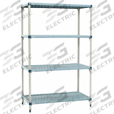 METRO Shelf Plastic Industrial Shelving (4): 18 in x 24 in, 62 in Overall Ht - Quick-Adjust Antimicrobial Stationary Plastic Shelving