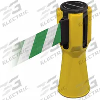 Barrier Tape: Blank, 3/4 ft Overall Ht, 9 in Belt Ht, Plastic, 11 7/8 ft Max Belt Lg, Plastic (MPN TC114-35-MAX-NO-D2X-C). Key specifications — Belt Color: Green; Belt Housing Color: Yellow; Brand: TENSABARRIER; For Use With Product Type: Traffic Cones; Legend: Blank.