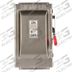 SIEMENS Safety Switch: Fusible, 60 A, Single Phase, 240V AC, 304 Stainless Steel, Indoor/Outdoor (MPN HF222S). Key specifications — Brand: SIEMENS.