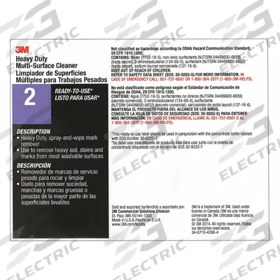 TOLCO Secondary Bottle Label: 11 in Ht, 8 1/2 in Wd, 3M Heavy Duty Multi-Surface Cleaner 2 - Secondary Container Labels and Tags