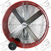 MAXX AIR Cooling Fan: 48 in Blade Dia, 120V AC, Mobile, 3/4 hp, Belt Drive, Steel (MPN BF48BDRED). Key specifications — Mobility: Mobile; Voltage: 120V AC; Brand: MAXX AIR.