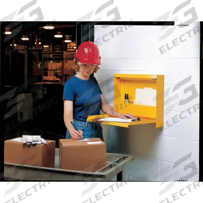 WALLWRITE Folding Wall Mount Desk: Locking, Self-Closing, Red, 15 1/4 in Open Dp - Fold-Out Wall-Mounted Desks
