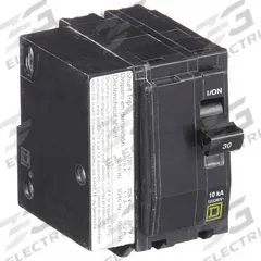 SQUARE D Miniature Circuit Breaker: 30 A, 120/240V AC, Single Phase, 10kA at 120/240V AC, 2 Poles (MPN QO2301021). Key specifications — Phase: Single; Amps: 30 A; AC Voltage Rating: 120/240V AC; Max. AIR Rating: 10kA at 120/240V AC; For Use With: QO Load Centers and NQ Panelboards; Brand: SQUARE D.