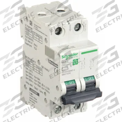SCHNEIDER Supplementary Protector: 16 A Amps, 500V DC, 5kA at 250V DC, Screw Clamp - DC-Only Rated, 2-Pole UL1077 DIN Rail-Mount Supplementary Protectors