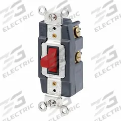 LEVITON Wall Switch: Toggle Switch, Single Pole, Momentary, Red, 120/277V AC, 20 A (MPN 1257-R). Key specifications — Illuminated: No; Voltage Rating: 120/277V AC.