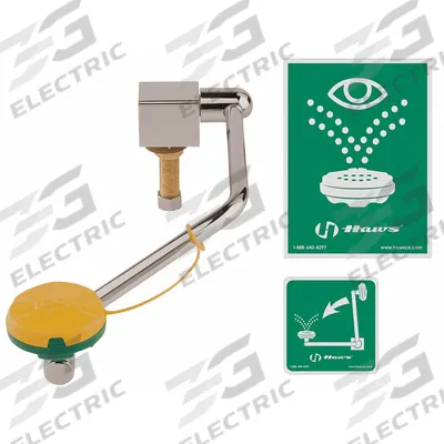 HAWS Plumbed Eyewash: Std, Eyes and Face Coverage, Swing Down, Left or Right Side - Counter-Mount Eyewash Stations