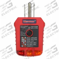 WESTWARD Receptacle Tester with GFCI: 110 V AC to 125 V AC, 5-15P, GFCI, Light, No Display (MPN 19T234). Key specifications — Load Current: 6 to 9 mA; Brand: WESTWARD; CAT Safety Rating: Not Rated.