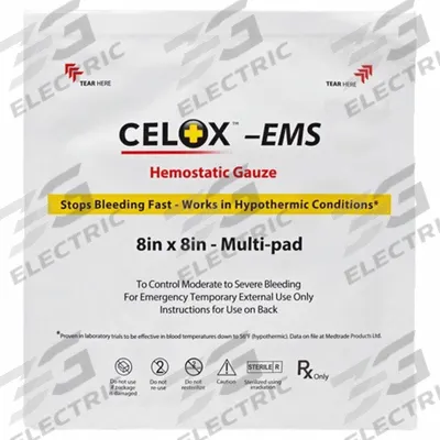 CELOX Gauze Pad: 8 in Dressing Lg, 8 in Dressing Wd, Gauze, Sterile - Bleeding Control Dressings