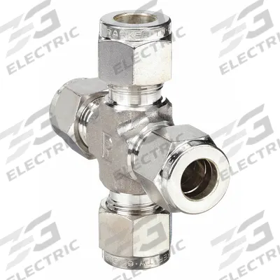 PARKER Compression Cross Fitting: 1/4 in OD x 1/4 in OD x 1/4 in OD x - Double-Ferrule Stainless Steel Fittings