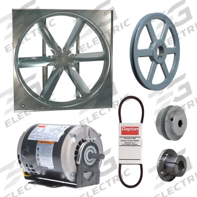Dayton Supply Fan w/Drive Package: Belt Drive, 24 in Blade, Open Dripproof, 4,826 cfm - Belt-Drive Panel Supply Fans with Drive Package