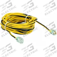 APPROVED VENDOR Extension Cord: Outdoor Use, 50 ft Lg, Outlet, 5-15P, 12/3, SJTW, Black/Yellow (MPN 3EB10). Key specifications — Brand: APPROVED VENDOR; Temperature Rating: -40° to 167°F; NEMA Plug Configuration: 5-15P.