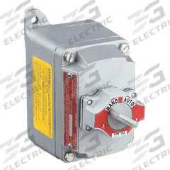 Selector Switch Control Station: 1 Gang, Selector Switch, 4NO/4NC, Hand/Auto, 0 Pilot Lights, 1/2 in (MPN EFDB150-35). Key specifications — Legend: Hand/Auto; Action: Maintained; Contact Form: 4NO/4NC; Brand: APPLETON ELECTRIC; Operator Configuration Type: (1) Selector Switch.