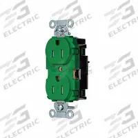 HUBBELL Receptacle: Duplex, 5-15, Green, 125V AC, 15 A, 2 Pole / 3 Wire (MPN 5262STGNTR)