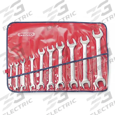 PROTO Open End Wrench Set: Alloy Steel, Satin, 10 Tools - Metric, Double End, Open End Wrench Sets