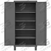 DURHAM MFG Storage Cabinet: 36 in x 24 in x 78 in, Swing Handle & Padlock Hasp, 12 ga Panel Thick (MPN HDC-243678-4S95). Key specifications — attr62698: Gray; attr62736: Welded; attr87895: Legs; attr62693: Assembled; attr62737: Stationary; attr62694: Adjustable; attr62695: Powder Coated; attr62696: Steel.