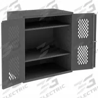 DURHAM MFG Storage Cabinet: 36 in x 24 in x 42 in, 2 Adj Shelves, Swing Handle & Keyed, Frame, Gray (MPN EMDC-362442-95). Key specifications — Brand: DURHAM MFG; Body Panel Type: Ventilated; Base Type: Frame; Cabinet Color: Gray; Frame Assembled: Assembled.