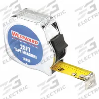 WESTWARD Tape Measure: Nonmagnetic Single Hook Tip, 25 ft, Chromed Plastic, Silver (MPN 1MKR9). Key specifications — attr935324: WESTWARD; attr942259: Silver; attr935328: 1/32 in (1st 12 in); attr935329: Feet; attr935337: SAE; attr936607: Manual Lock; attr972446: Inch; attr979969: Nonmagnetic Single Hook.