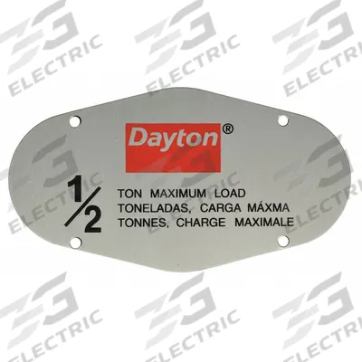 DAYTON Capacity Label: For 1VW51/1VW52/1VW53/1VW54 - GGS Material Handling Parts