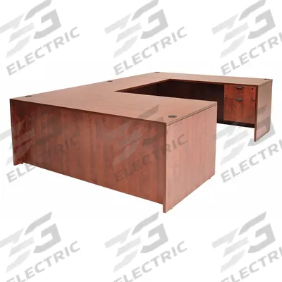 REGENCY U-Shaped Office Desk: Melamine, Cherry, 2 Pedestals, 4 Drawers - U-Shaped Desks