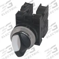 EATON Selector Switch: 22 mm Panel Mounting Size, 3 Positions, Short Lever, 2NO, Metallic (MPN M22M-WRK3-K20). Key specifications — AC Contact Rating: 6 A @ 230 V; Action: Maintained/Maintained/Maintained; Cam: No Cam Required; DC Contact Rating: 3 A @ 24 V; Hazardous Location Specification: Not Rated; Operator Head Material: Metal; Operator Head Type: Short-Handled Knob; Operator Illumination: Non-Illuminated.