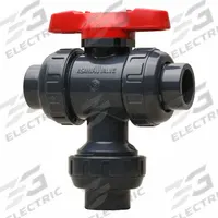 ASAHI Manual Three-Way Ball Valve: 1 1/4 in, PVC, 150 psi Max. Pressure (CWP), Full Port Ball Port (MPN 2511012). Key specifications — Brand: ASAHI; Inlet Connection Entry: Bottom; Handle: Tee.