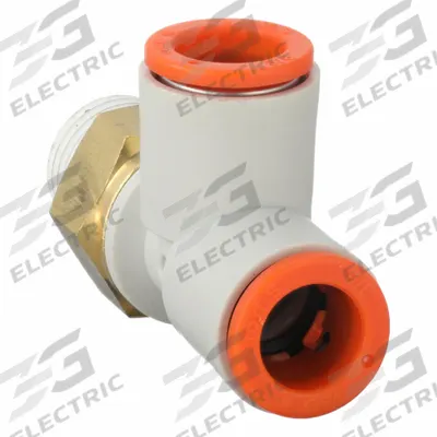 SMC Push-Fit Tee Fitting: 1/4 in Pipe x 3/8 in OD x 3/8 in OD Size, 48 29/32 mm Overall Lg - Polybutylene & Brass Tube Fittings