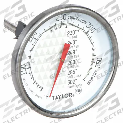 TAYLOR Candy Thermometer: Candy/Deep Fry, Analog, 6 in Overall Lg, 2 in Dial Size - Candy & Frying Thermometers