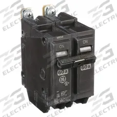 GE Miniature Circuit Breaker: THQB, 60 A, 120/240V AC, Single Phase, 10kA at 120/240V AC, Std (MPN THQB2160). Key specifications — attr195972: 60 A; attr195973: 120/240V AC; attr195974: Single; attr195975: 10kA at 120/240V AC; attr195976: Lighting Panels.