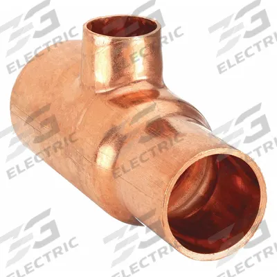 STREAMLINE Sweat Fitting Tee: 3/4 in CTS x 3/4 in CTS x 3/8 in CTS, Cup x Cup x Cup - Wrot Copper Tube Fittings