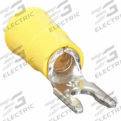 3M Fork Terminals: Yellow, Vinyl, #6 Stud Size, 12 AWG – 10 AWG Wire Range - Insulated Fork Terminals