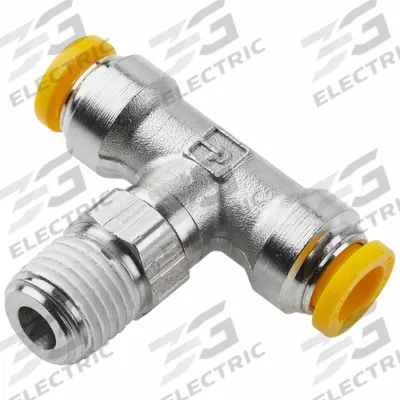 PARKER Push-Fit Tee Fitting: 8 mm OD x 8 mm OD x 1/8 in Pipe Size, Brass - Nickel-Plated Brass Tube Fittings