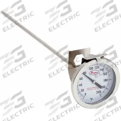 DWYER Clip On Dial Thermometer: 0°F to 220°F, +/- 2% Accuracy, 8 in Stem Lg, Fahrenheit (MPN CBT380131). Key specifications — Accuracy: +/- 2%; Brand: DWYER; Temperature Units: Fahrenheit.