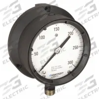 ASHCROFT Process Pressure Gauge: 0 psi to 300 psi, White, 4 1/2 in Dial, 1/2 in NPT Male, Bottom, 4X (MPN 451379SSL04L300#). Key specifications — Brand: ASHCROFT; Pointer Color: Black; Accuracy: ±0.5%; Dial Color: White; Gauge Wetted Parts: Stainless Steel; Case Material: Epoxy-Coated Aluminum; Vibration Resistance Properties: Liquid-Filled; Pressure Range: 0 psi to 300 psi.
