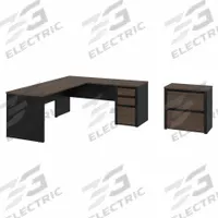 BESTAR L-Shaped Office Desk: Antigua/Black, 82 3/4 in Overall Wd, 71 1/8 in Overall Dp (MPN 93883-000052). Key specifications — Color: Black; Desktop Color: Antigua; Material: Particle Board; Product Material: Laminate Particle Board.