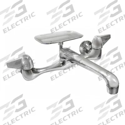 DOMINION FAUCETS Straight Kitchen Faucet: Silver, Brass, Widespread, Wall, 2 Mounting Holes - Widespread Kitchen Faucets