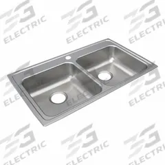 JUST MANUFACTURING Bowl Drop-In Sink: 33 in Overall Lg, 19 1/2 in Overall Wd, 5 in Bowl Dp, 2 Bowls (MPN DLADA1933A501-J). Key specifications — Brand: JUST MANUFACTURING; Color Family: Silver/Gray.