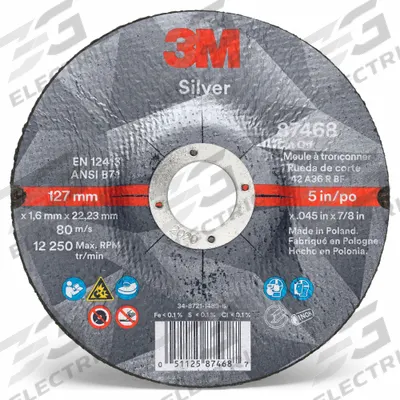 3M Depressed Center Cut-Off Wheel: Type 27, 5" x 0.045" x 7/8", Ceramic - Cool-Cutting Cut-Off Wheels for Carbon & Stainless Steel