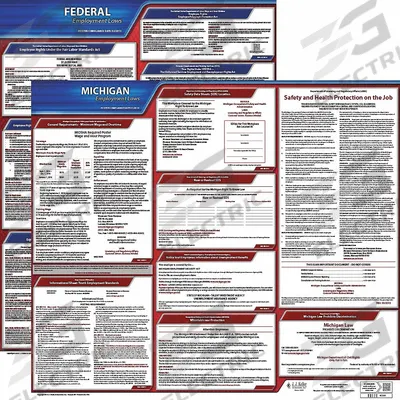 JJ KELLER Labor Law Poster: MI, English, Plastic, 30 in x 24 in - State & Federal Labor Law Poster Sets