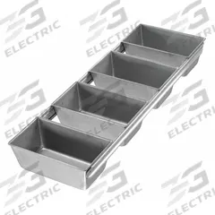 CHICAGO METALLIC Bread Pan: Aluminized Steel, 4 Slots, 6 1/8 in Overall Wd, 2 1/4 in Overall Dp (MPN 44145). Key specifications — Pan Style: Open Top Bread Pan; Brand: CHICAGO METALLIC; Color: Silver; Material: Aluminized Steel; NSF Certified: No; Number of Slots: 4.
