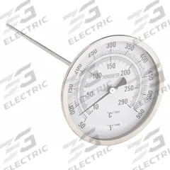 APPROVED VENDOR Dial Thermometer: 50°F to 550°F /10°C to 290°C, 12 in Stem Lg, 5 in Dial Dia (MPN 1NGE1). Key specifications — Accuracy: ±1.5 % Below 150 °F; Brand: APPROVED VENDOR.