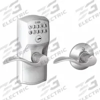 SCHLAGE RESIDENTIAL Electronic Keyless Lock: Keypad, Chrome (MPN FE575 CAM626ACC). Key specifications — Product Type: Electronic Keyless Lock; Manufacturer Part Number: FE575 CAM626ACC; Access Method: Keypad; Key Override Options: 5 Pin Tumbler C Keyway.