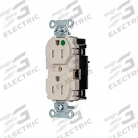 HUBBELL Receptacle: Hospital Grade, Duplex, 5-15R, Light Almond, 125V AC, 15 A, 2 Pole / 3 Wire (MPN 8200STLATR)