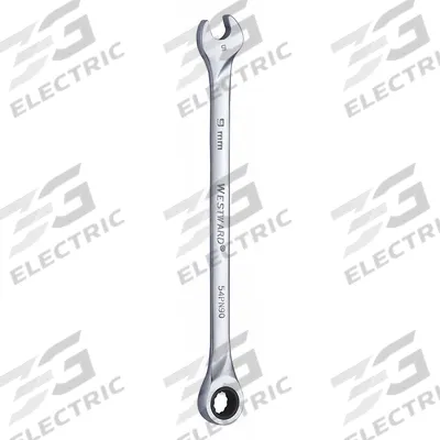 WESTWARD Combination Wrench: Alloy Steel, Chrome, 9 mm Head Size, 6 1/2 in Overall Lg - Metric 12-Point Ratcheting Combination Wrenches